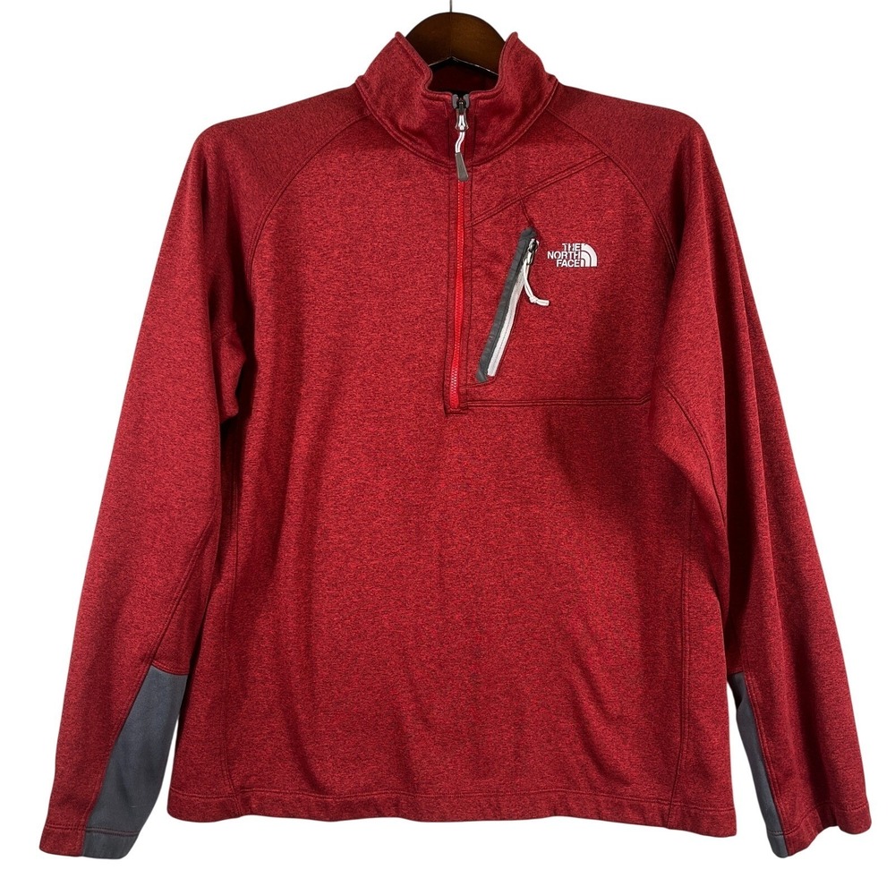 The North Face Mens L 1/4 Zip Pullover Jacket Red Gray Outdoor Trail Hiking FLAW
